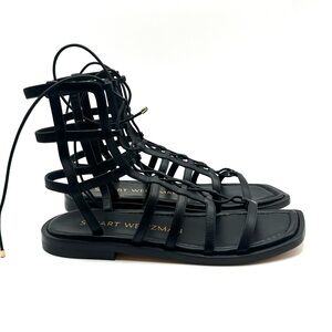 Stuart Weitzman Gladiator Lace-Up Sandals Black Leather